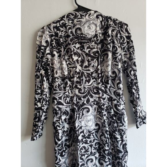 Women's size large VINTAGE black/white paisley dress button front long sleeve - Picture 3 of 4